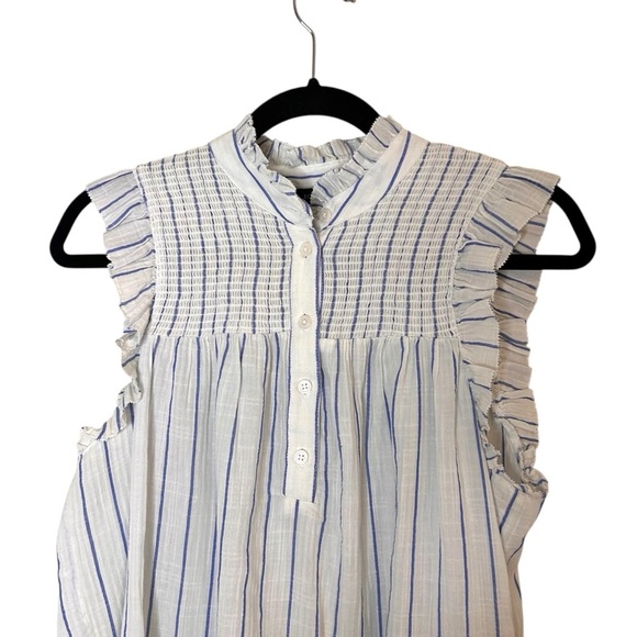 J. Crew Smocked Ruffle Gauze Top-White Stripe- Size Small - Picture 3 of 10